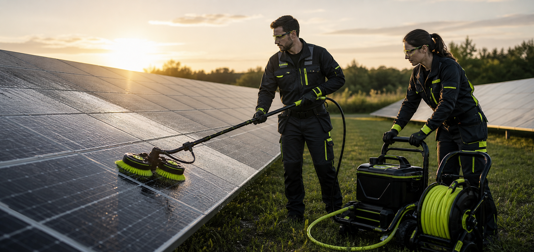 Professionelle Betreiber reinigen Photovoltaikmodule
